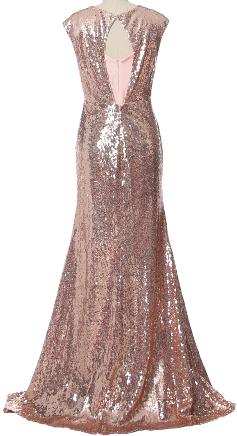 MACloth Women Mother of Bride Dresses Cap Sleeves Sequin Bridesmaid Formal Gown