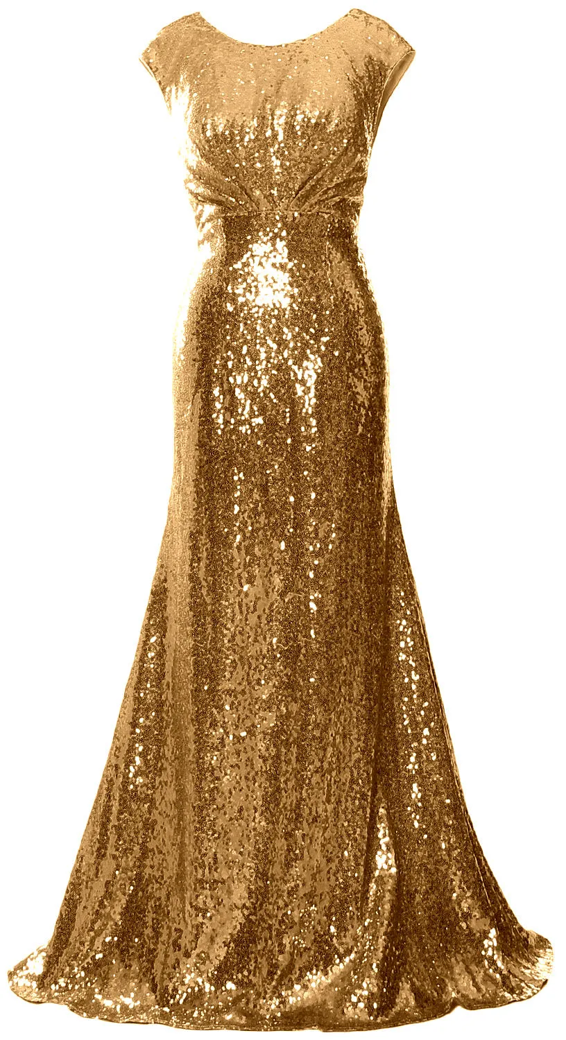 MACloth Women Mother of Bride Dresses Cap Sleeves Sequin Bridesmaid Formal Gown
