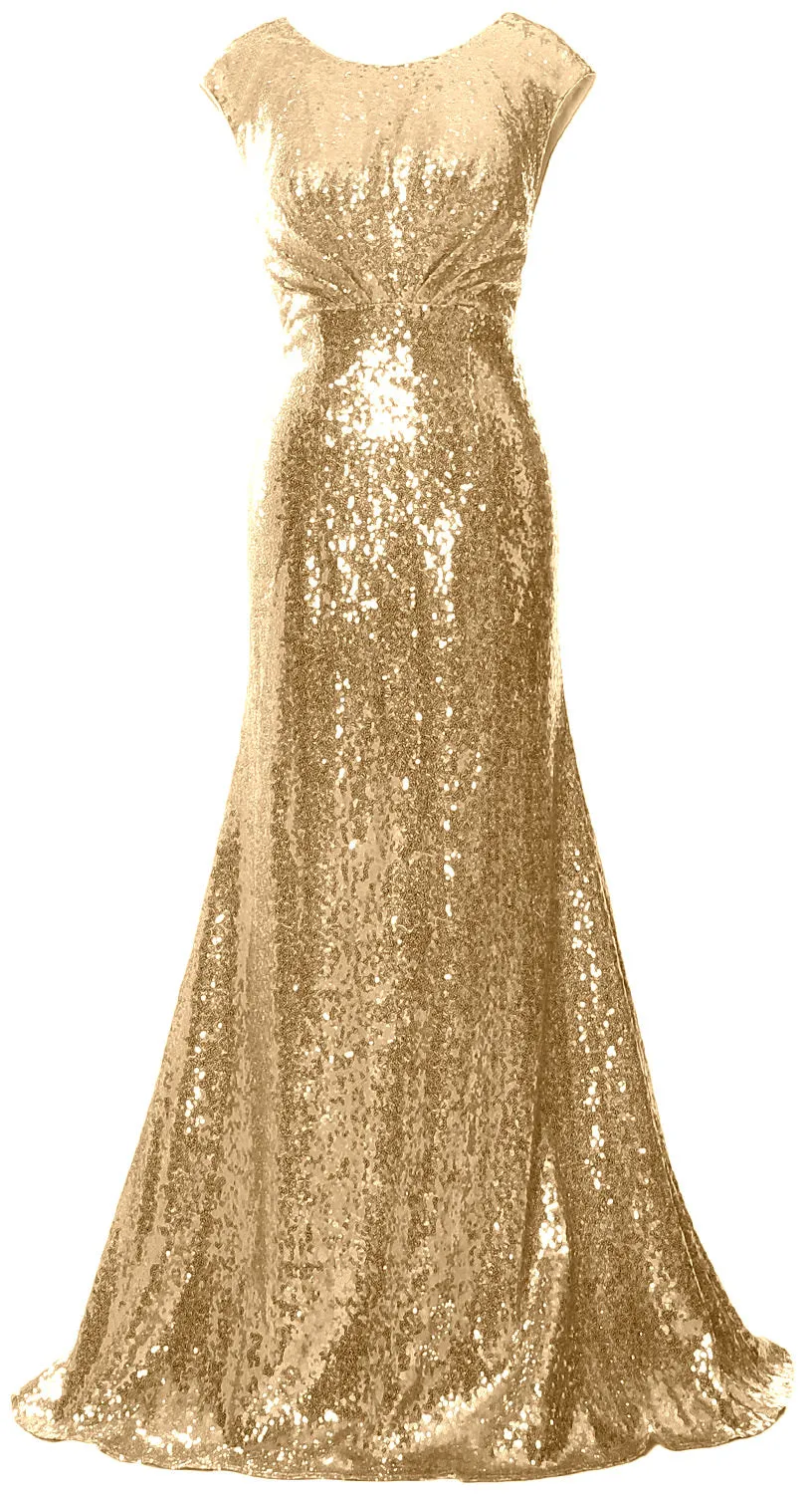 MACloth Women Mother of Bride Dresses Cap Sleeves Sequin Bridesmaid Formal Gown