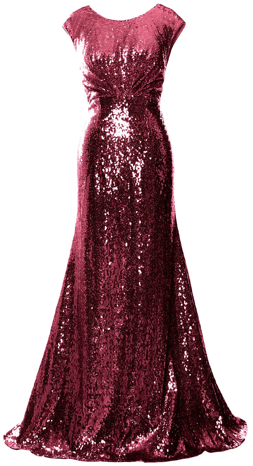 MACloth Women Mother of Bride Dresses Cap Sleeves Sequin Bridesmaid Formal Gown
