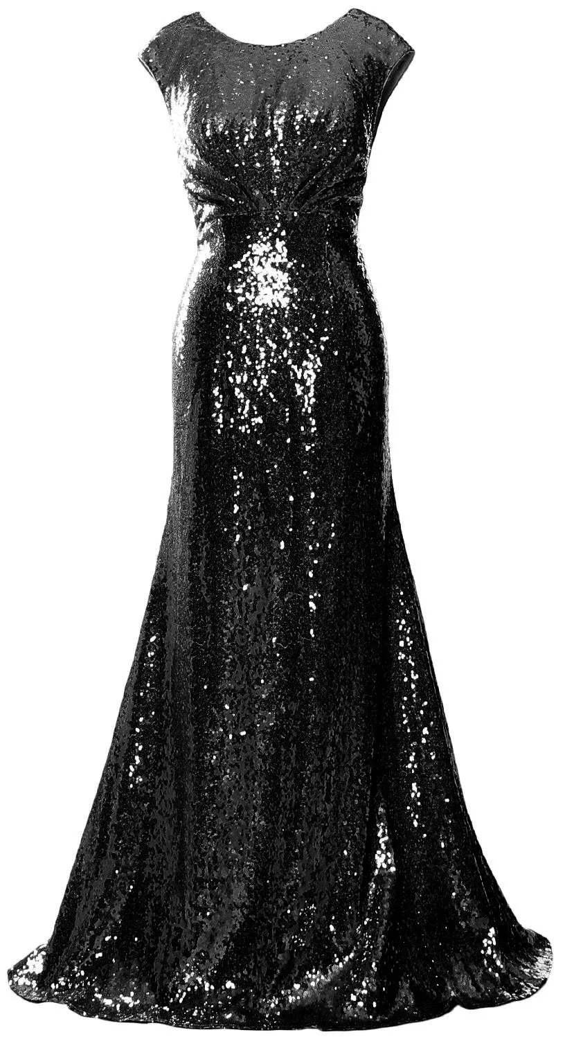 MACloth Women Mother of Bride Dresses Cap Sleeves Sequin Bridesmaid Formal Gown