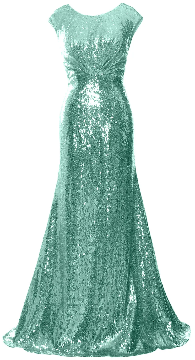 MACloth Women Mother of Bride Dresses Cap Sleeves Sequin Bridesmaid Formal Gown