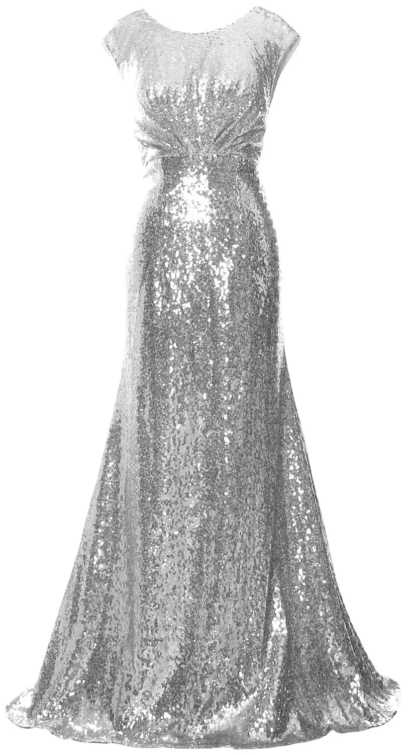 MACloth Women Mother of Bride Dresses Cap Sleeves Sequin Bridesmaid Formal Gown