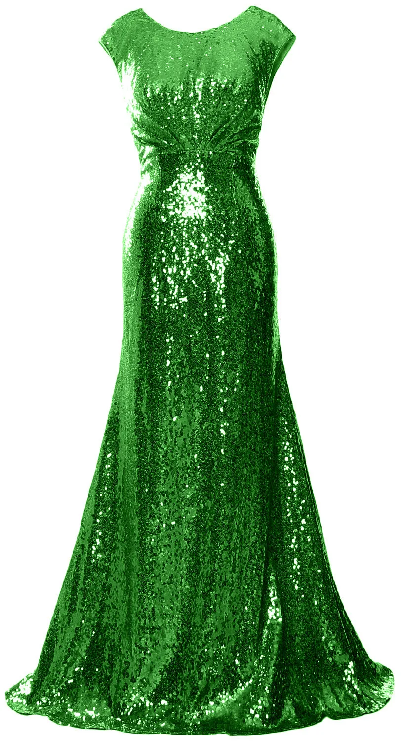 MACloth Women Mother of Bride Dresses Cap Sleeves Sequin Bridesmaid Formal Gown
