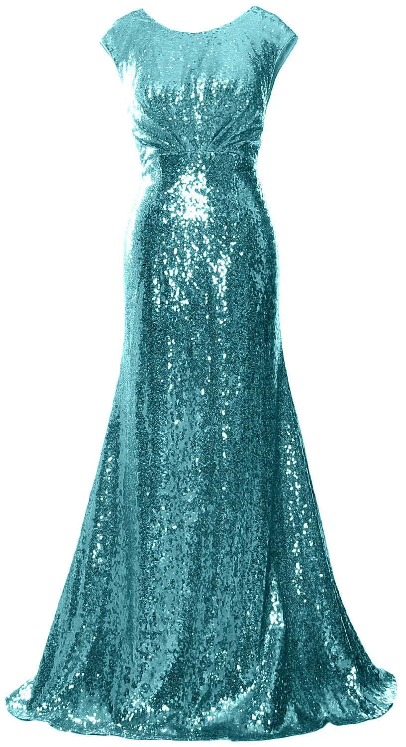 MACloth Women Mother of Bride Dresses Cap Sleeves Sequin Bridesmaid Formal Gown