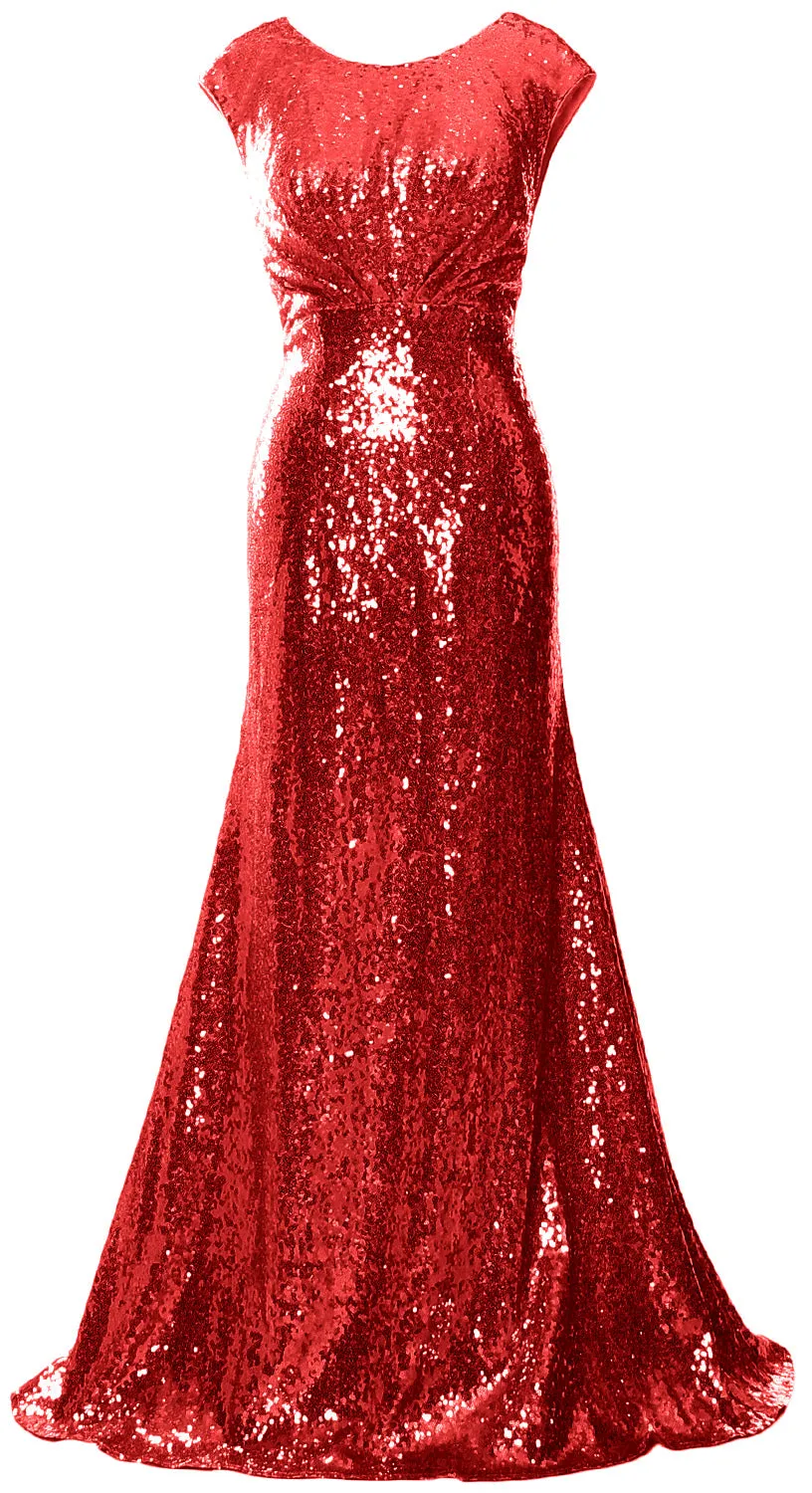 MACloth Women Mother of Bride Dresses Cap Sleeves Sequin Bridesmaid Formal Gown
