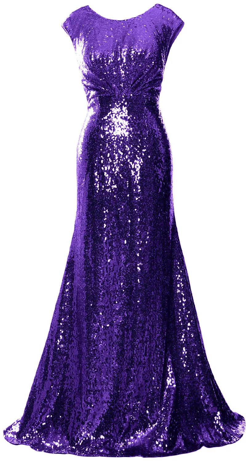 MACloth Women Mother of Bride Dresses Cap Sleeves Sequin Bridesmaid Formal Gown