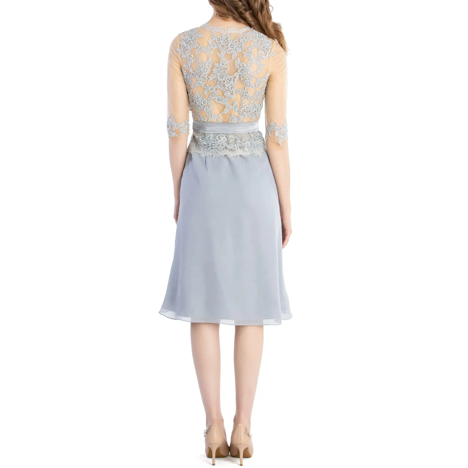 MACloth Women O Neck Beaded Lace Short Half Sleeves Mother of the Bride Dresses Wedding Bridal Party