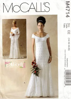 McCall's 4714 ALICYN Womens Off The Shoulder Wedding Bridal Gown with Skirt Godets Out Of Print Sewing Pattern Size 14 - 20 UNCUT Factory Folded