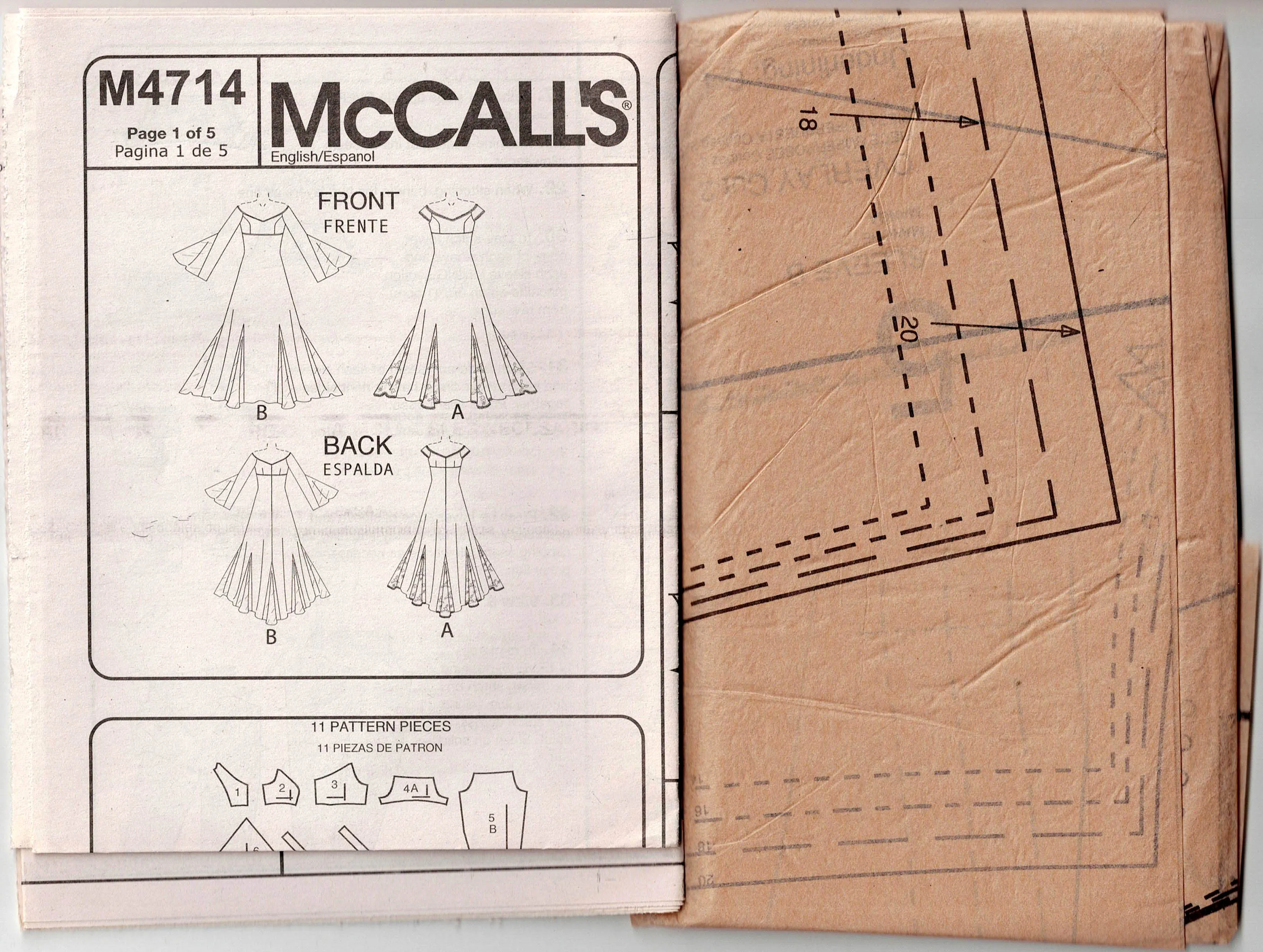 McCall's 4714 ALICYN Womens Off The Shoulder Wedding Bridal Gown with Skirt Godets Out Of Print Sewing Pattern Size 14 - 20 UNCUT Factory Folded