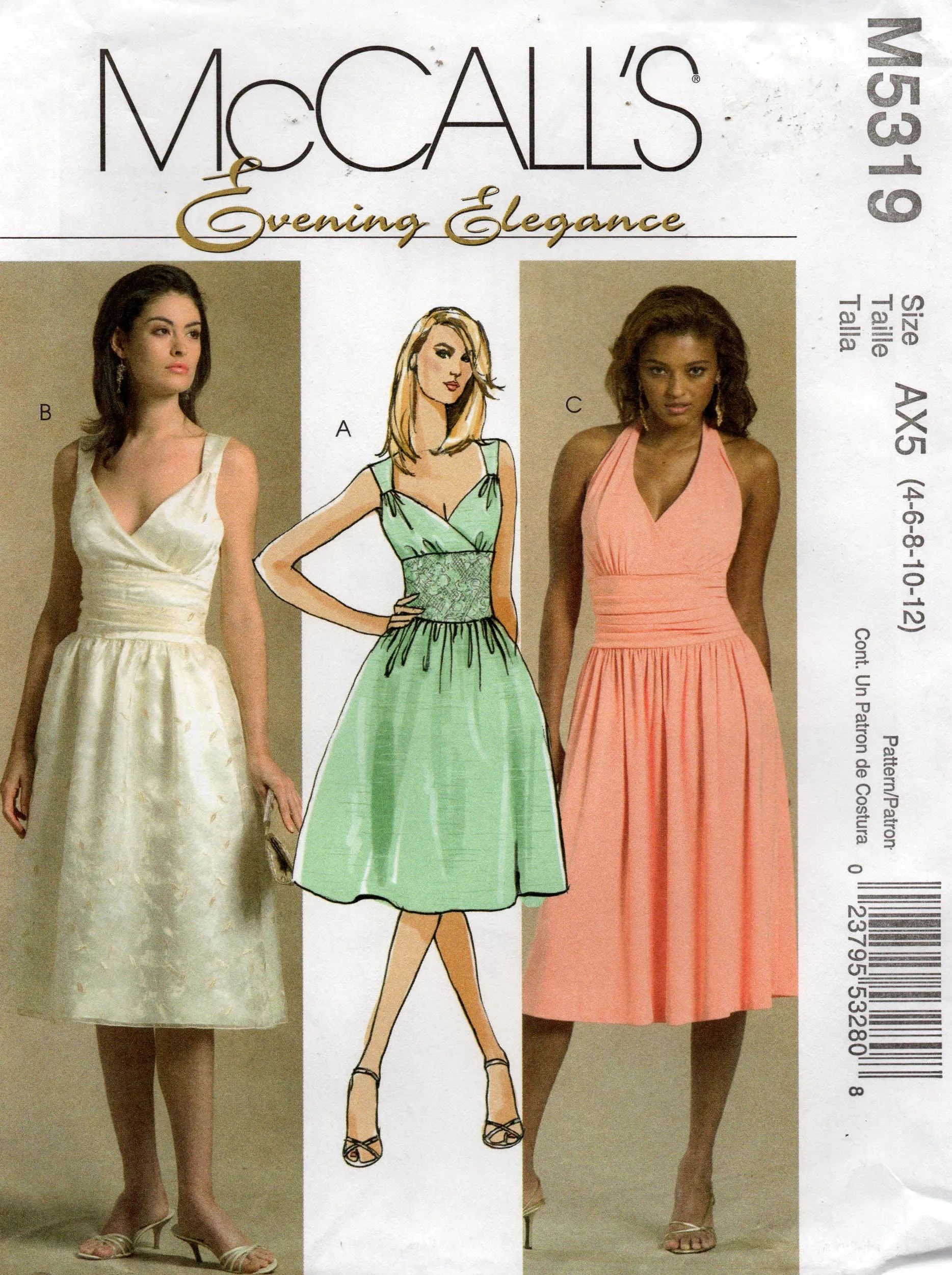 McCall's 5319 Womens Lined Midriff Evening Dresses Out Of Print Sewing Pattern Sizes 4 - 12 UNCUT Factory Folded