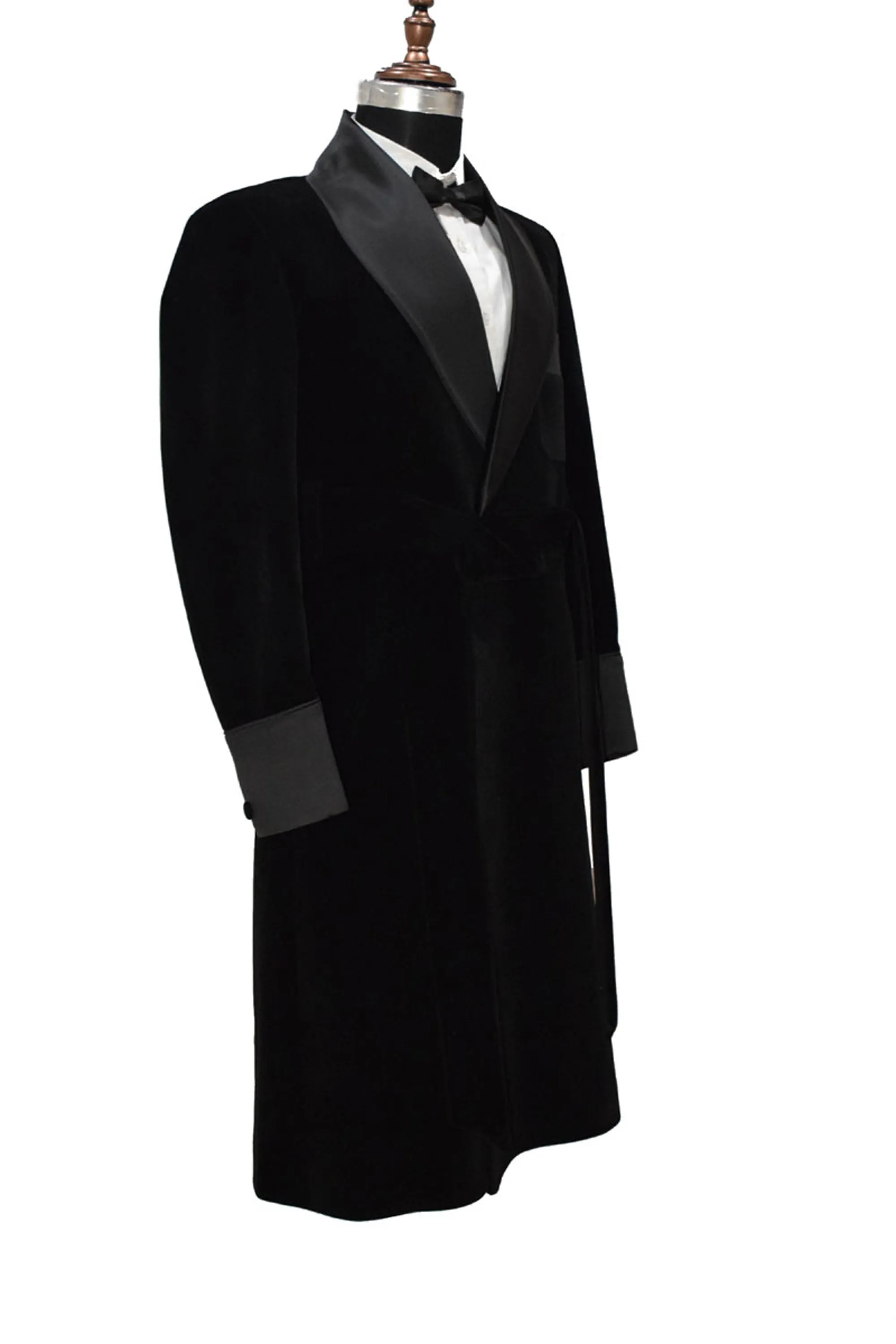 Men Black Smoking Gown Dinner Party Wear Long Gown