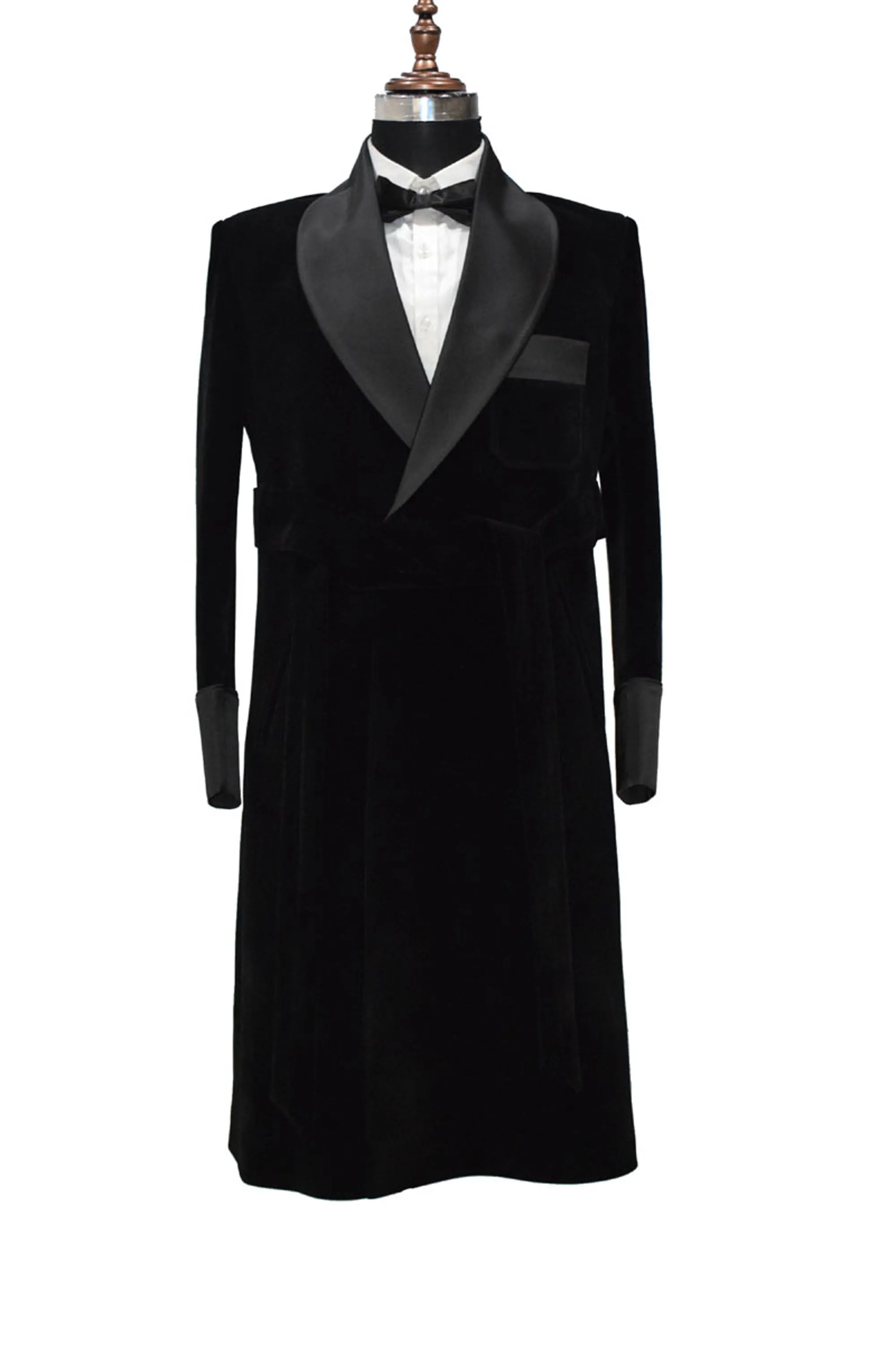 Men Black Smoking Gown Dinner Party Wear Long Gown