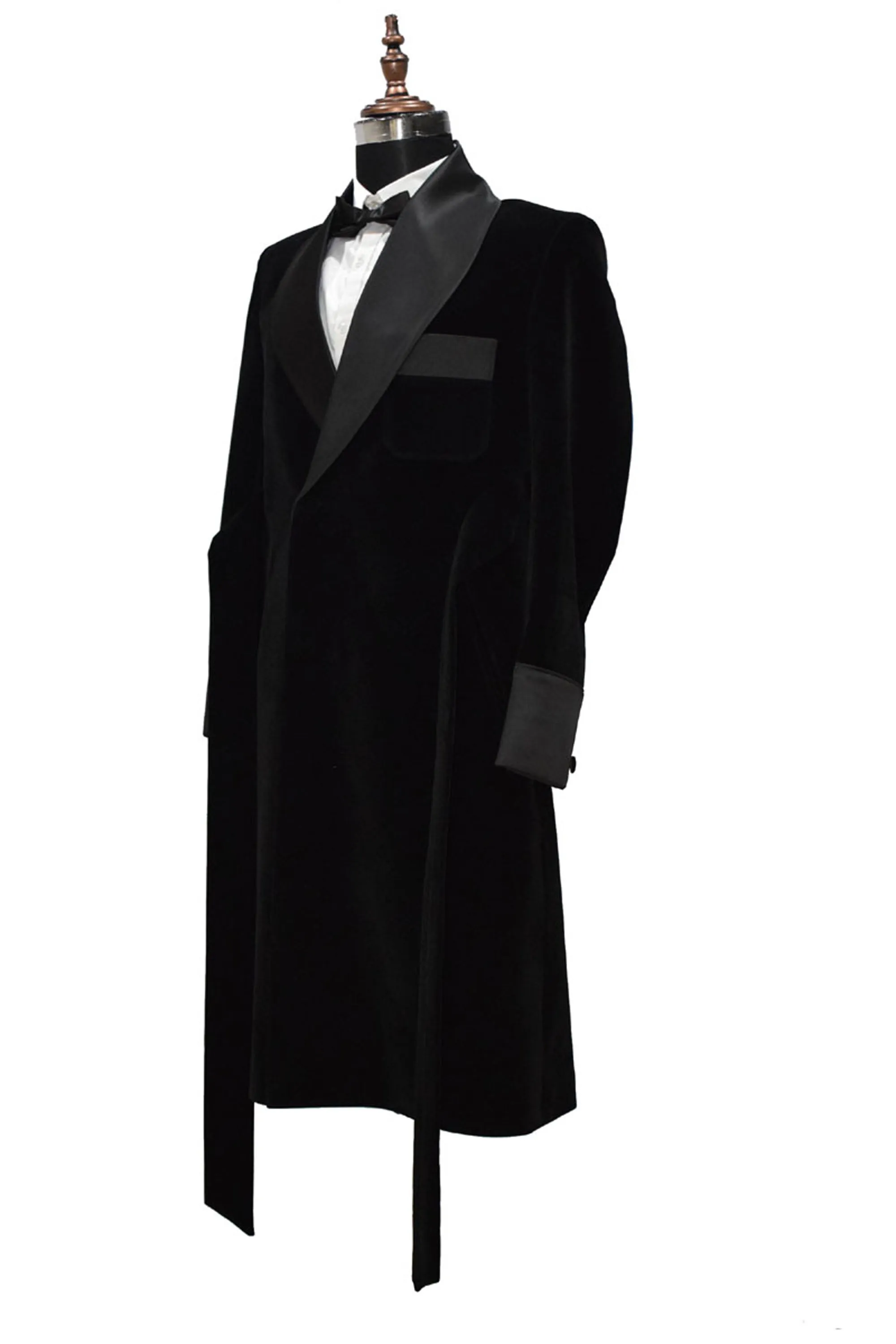 Men Black Smoking Gown Dinner Party Wear Long Gown