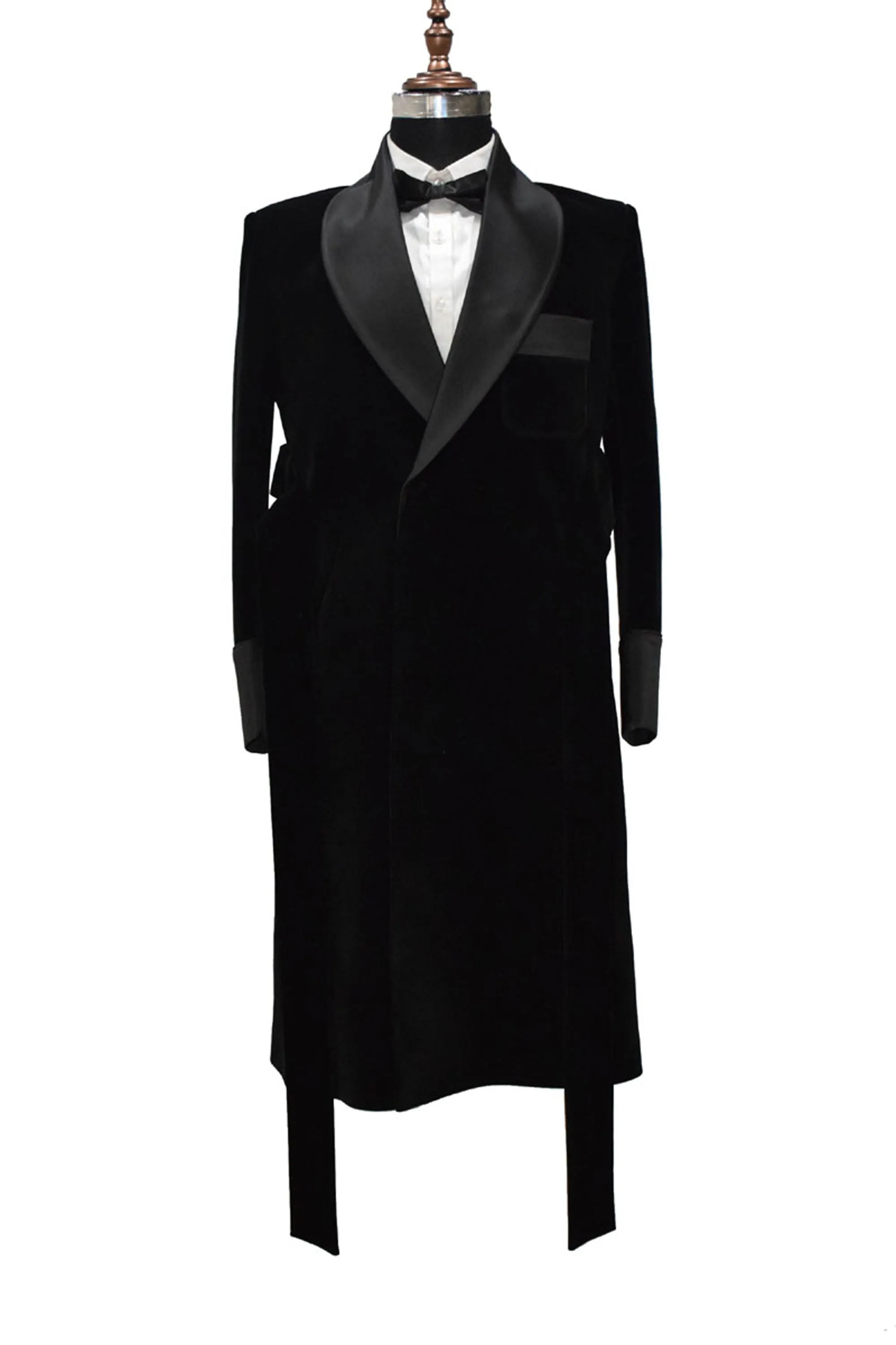 Men Black Smoking Gown Dinner Party Wear Long Gown