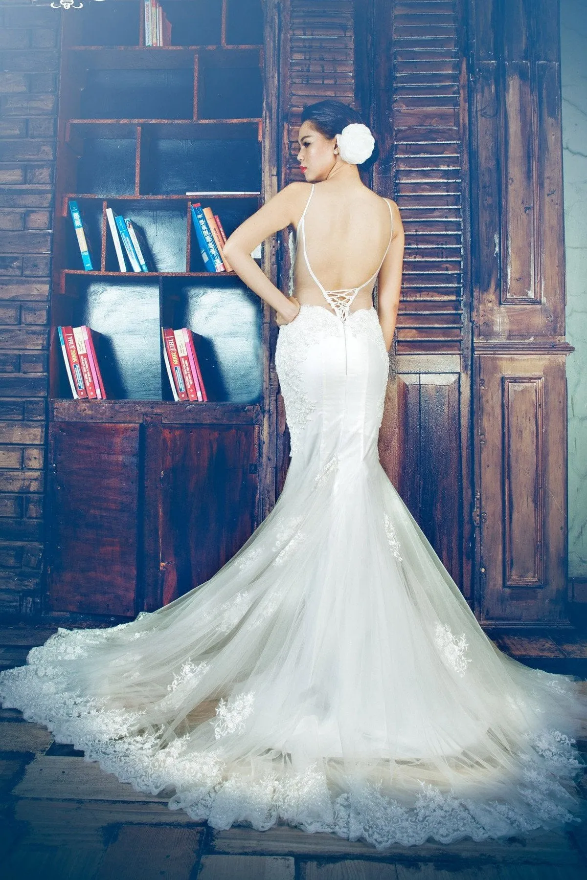 Mermaid Bridal Dress Lace Tulle Skirt Long Gown for Weddings