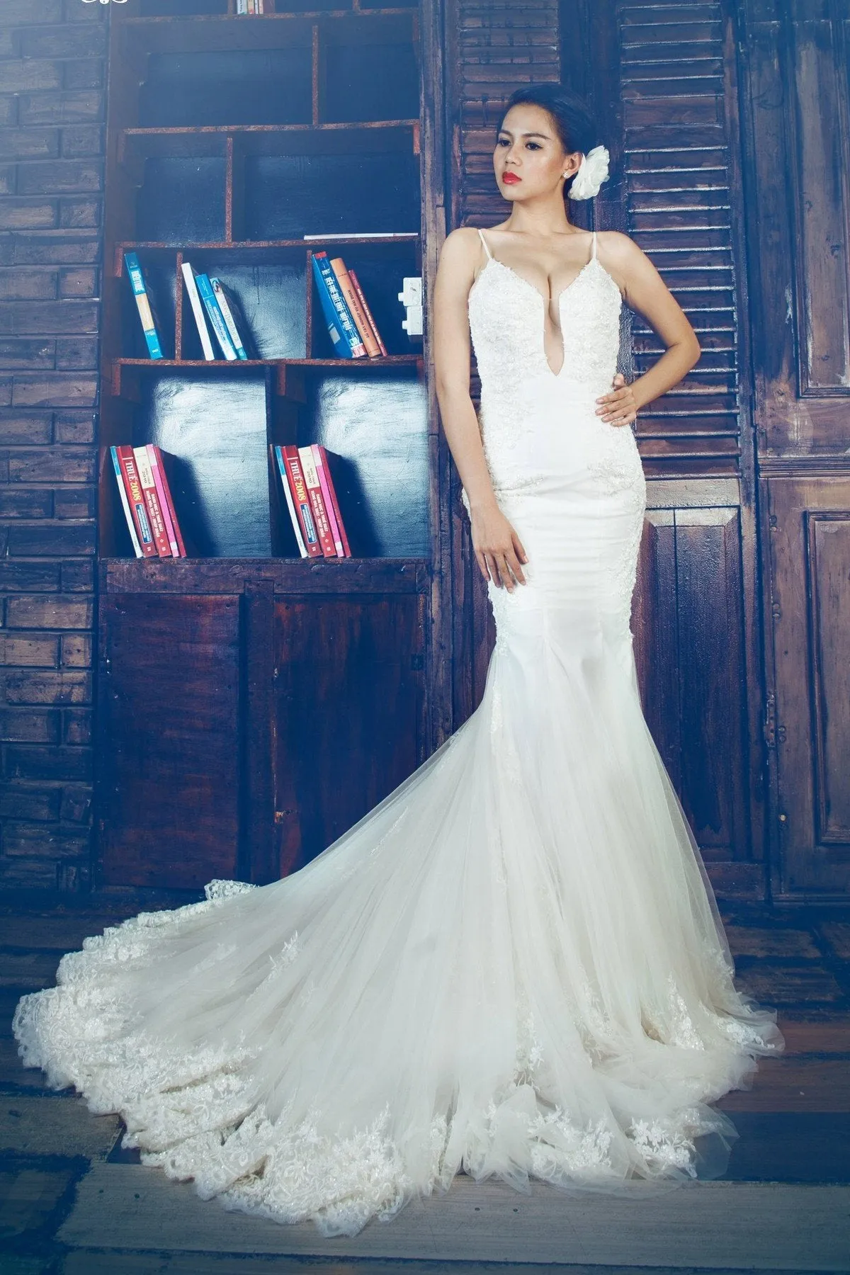 Mermaid Bridal Dress Lace Tulle Skirt Long Gown for Weddings