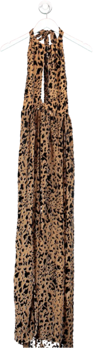 Meshki Brown Kendra Halter Maxi Dress UK S