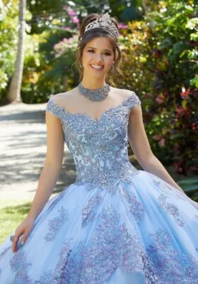 Metallic Embroidered and Crystal Beaded Ballgown