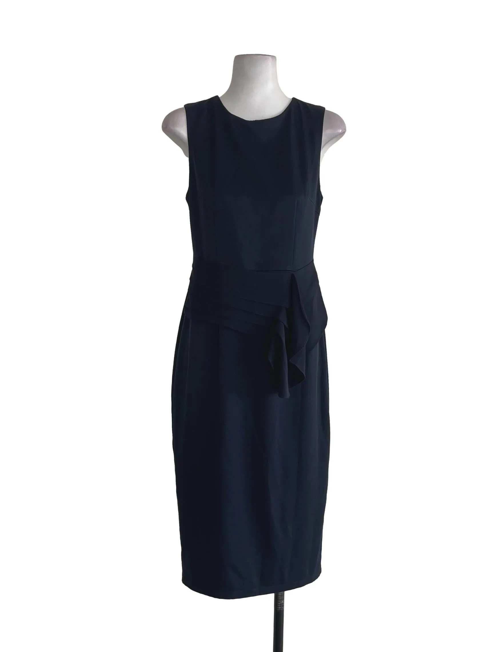 Midnight Blue Pleated Waist Sheath Dress