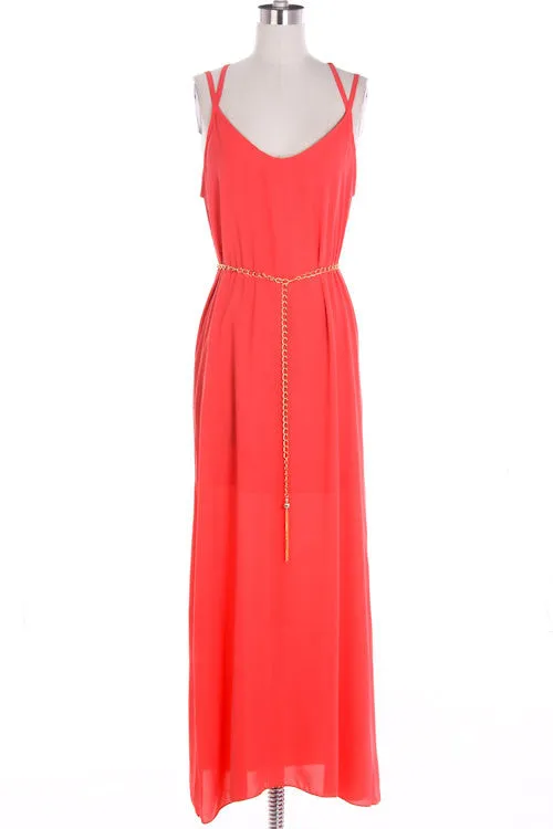 Mint Maxi Dress with Lace and Golden Chain