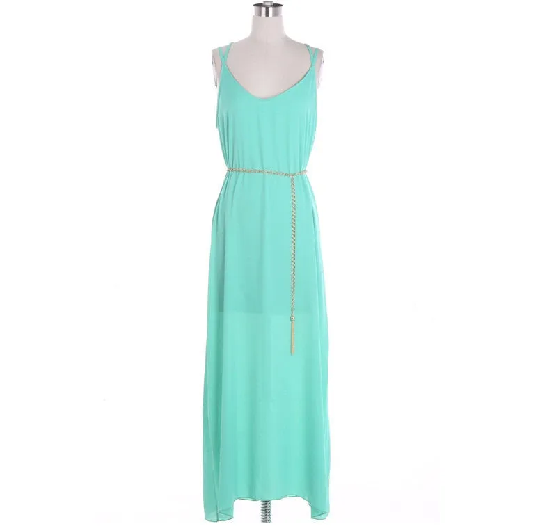 Mint Maxi Dress with Lace and Golden Chain