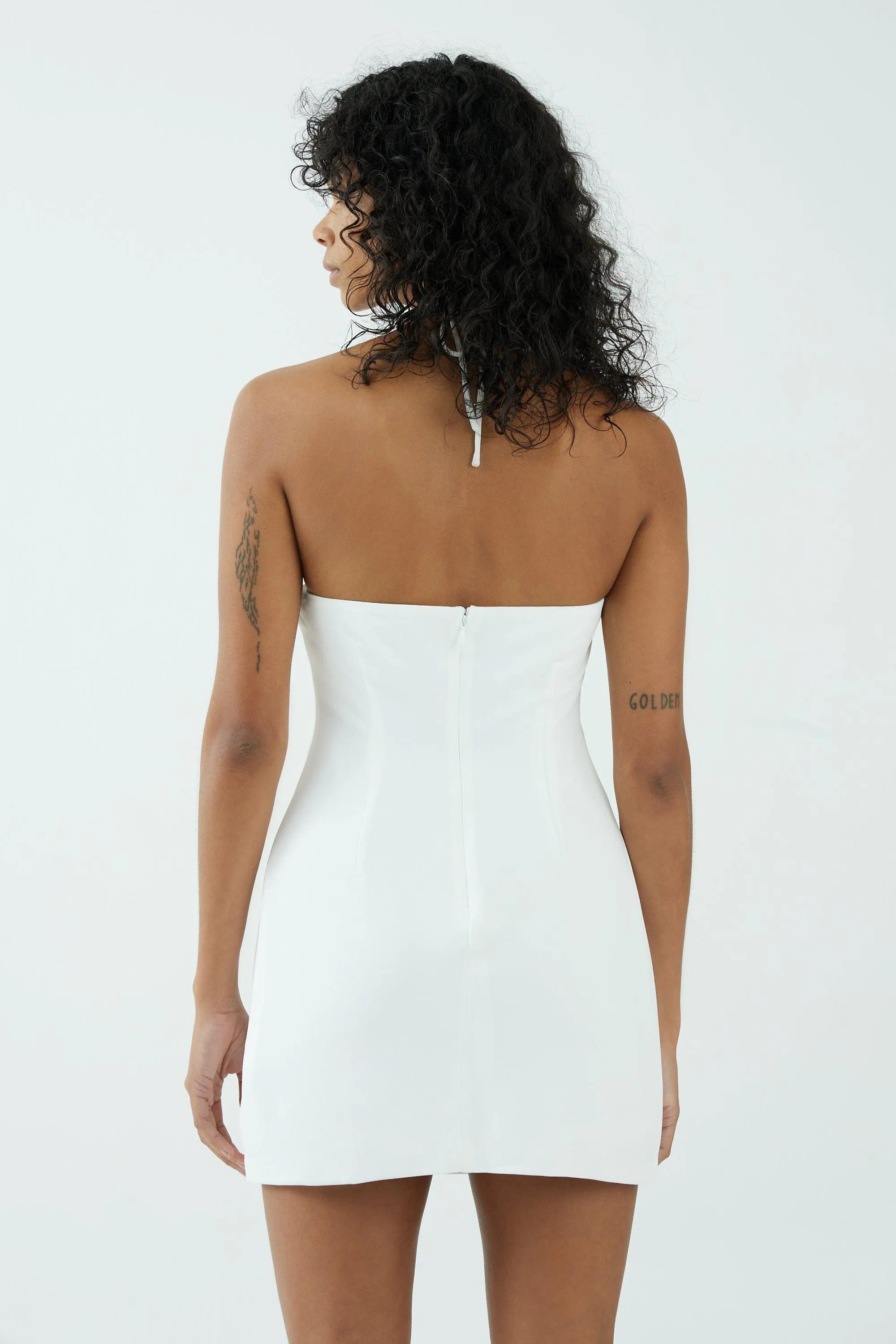MODE HALTER MINI DRESS | OFF WHITE