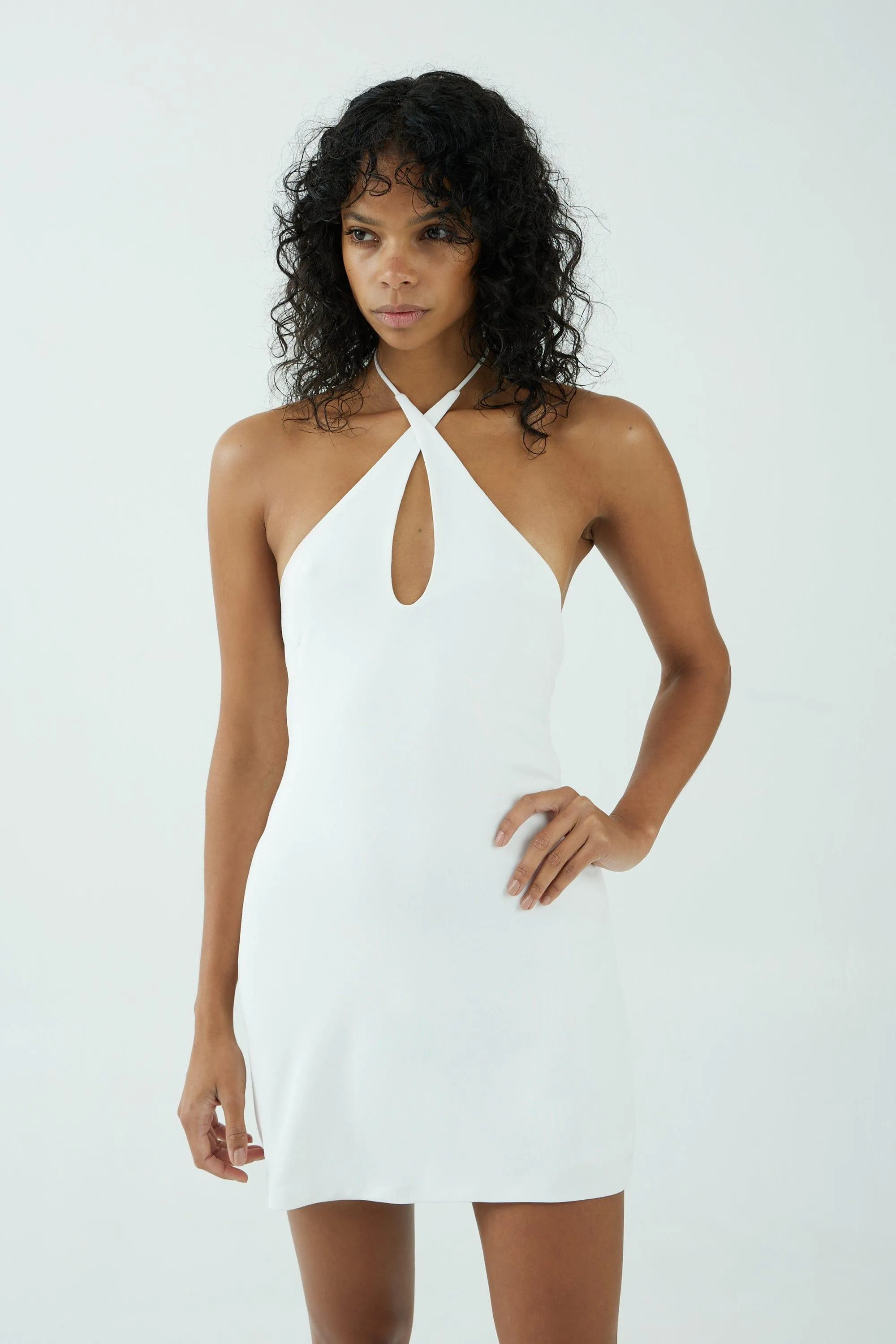 MODE HALTER MINI DRESS | OFF WHITE