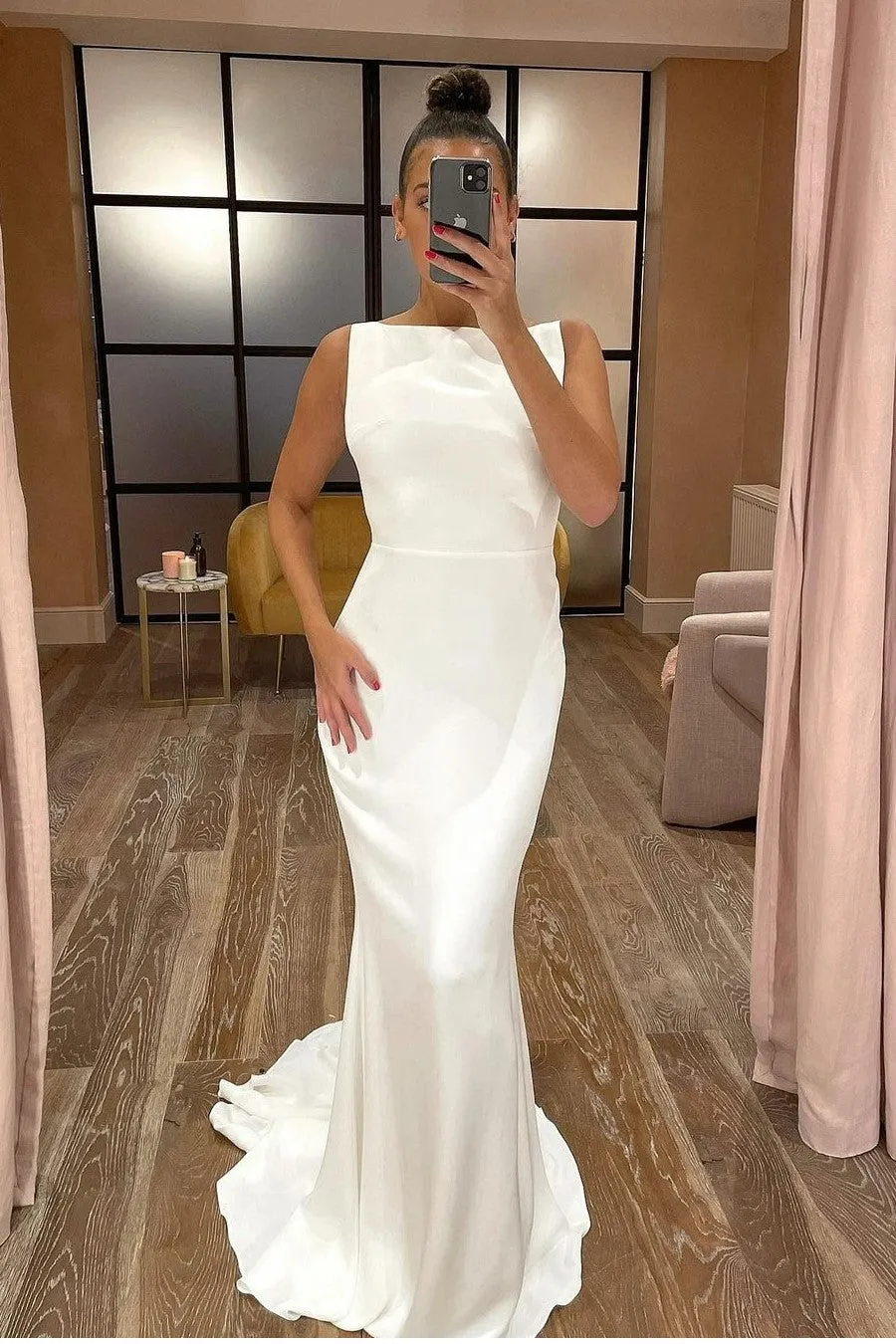 Modern Minimalist Bridal Gown with Boat Neck