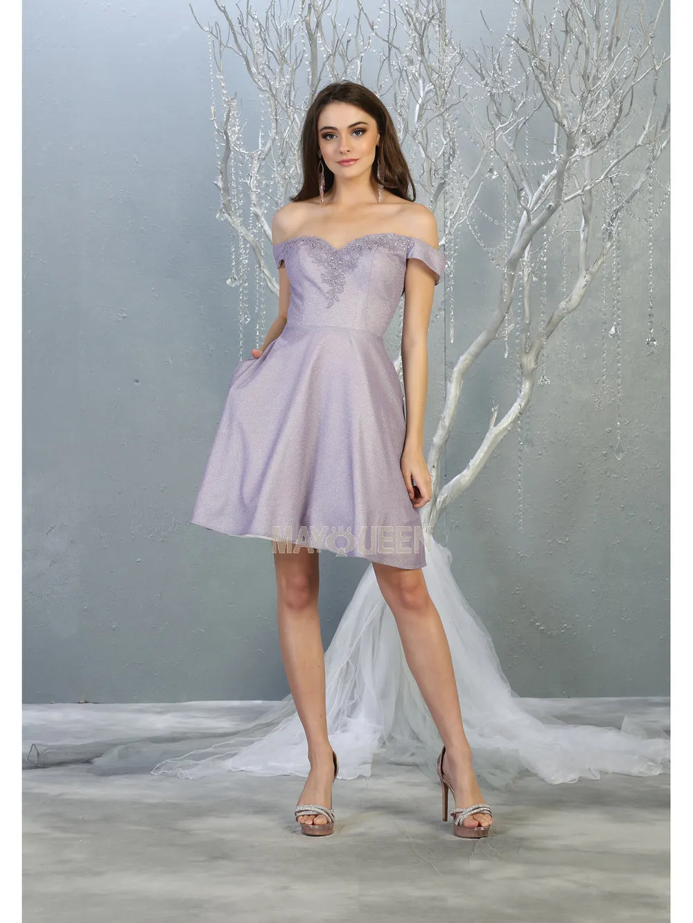 MQ 1788 - Off the Shoulder Homecoming Gown with Embroidered Bodice & Sweetheart Neckline