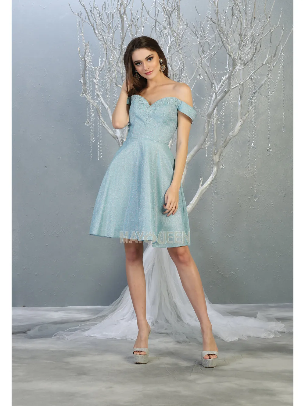 MQ 1788 - Off the Shoulder Homecoming Gown with Embroidered Bodice & Sweetheart Neckline
