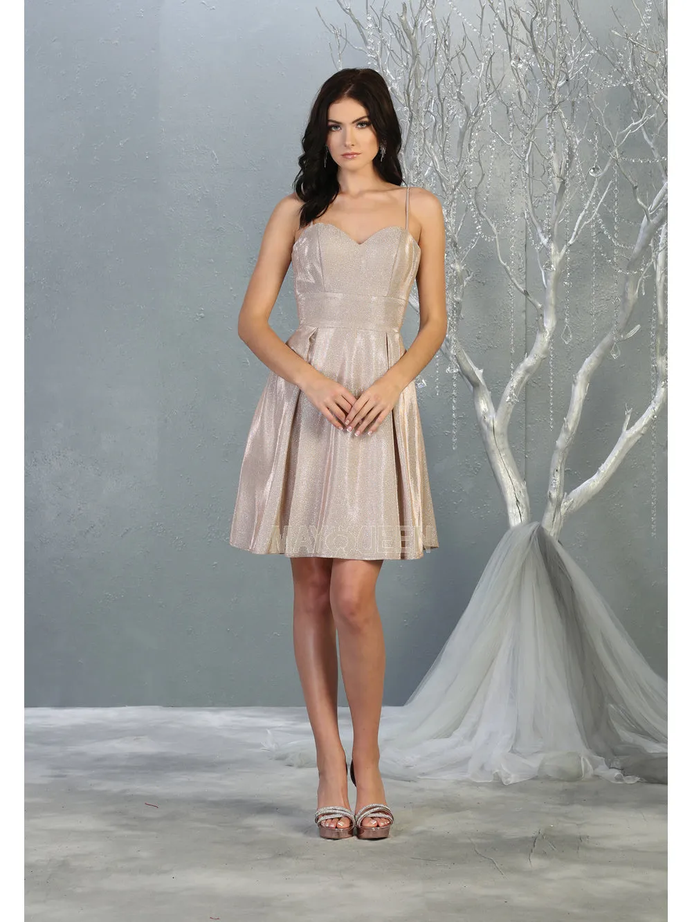 MQ 1791 - Metallic Homecoming Dress with Sweetheart Neck Pockets & Corset Back