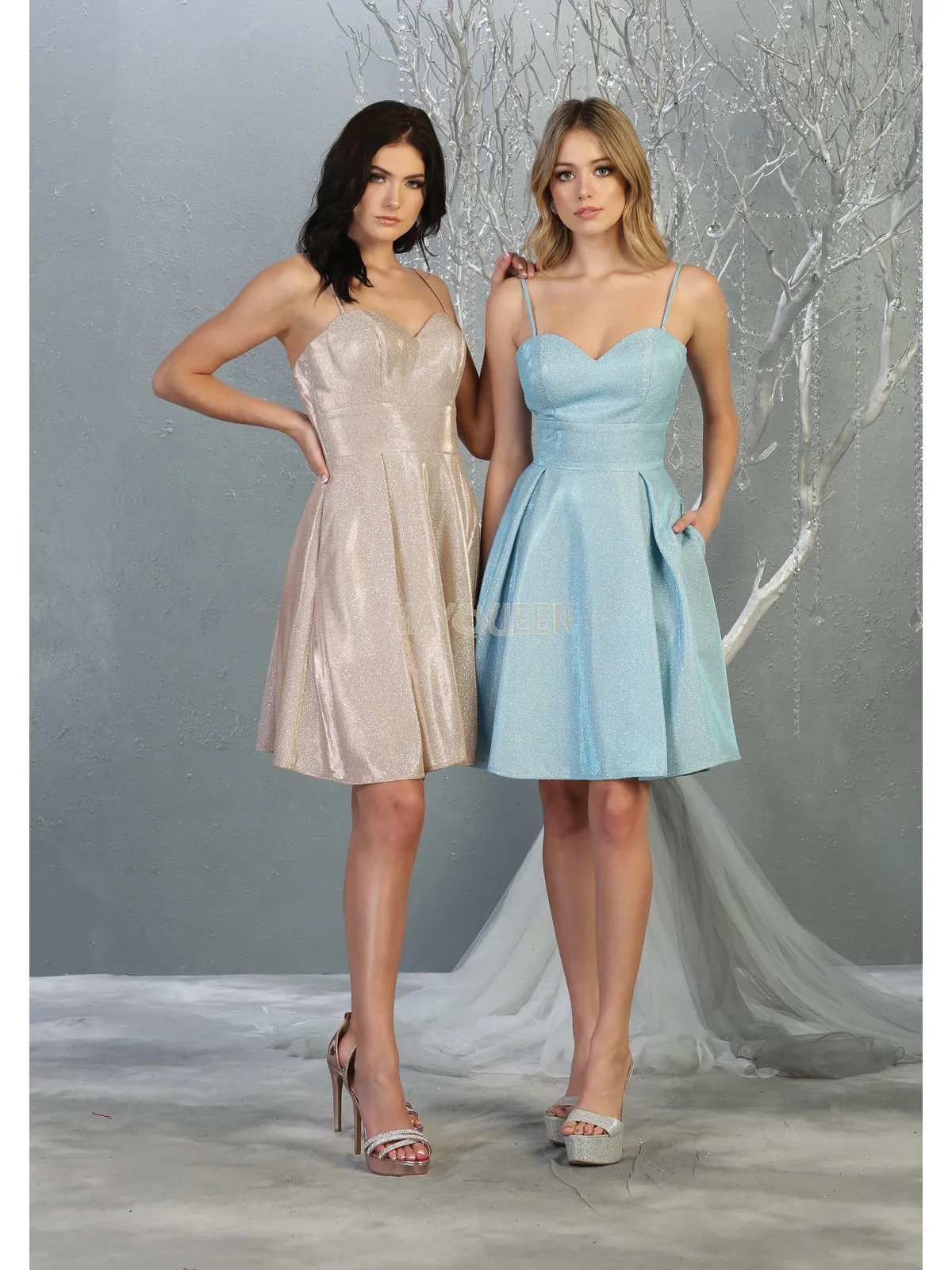 MQ 1791 - Metallic Homecoming Dress with Sweetheart Neck Pockets & Corset Back