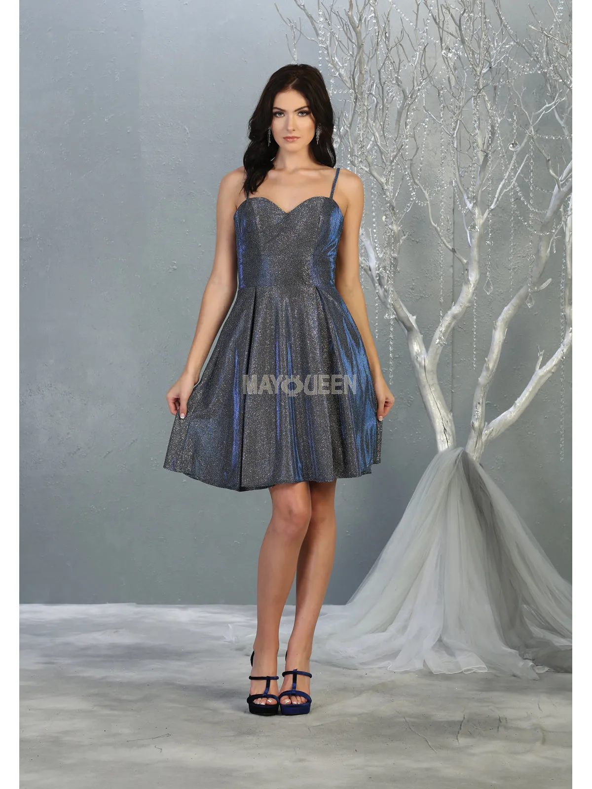 MQ 1791 - Metallic Homecoming Dress with Sweetheart Neck Pockets & Corset Back
