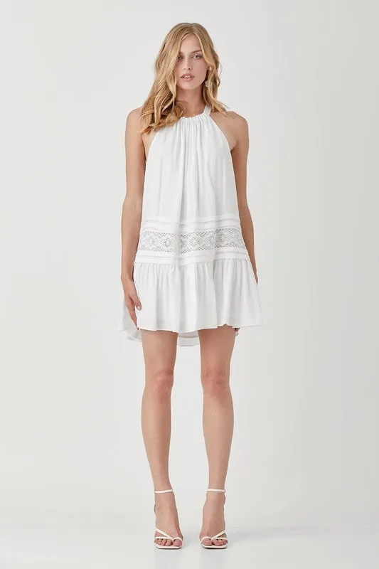 Mustard Seed Junior Halter Neck Trim Lace with Folded Detail Dress