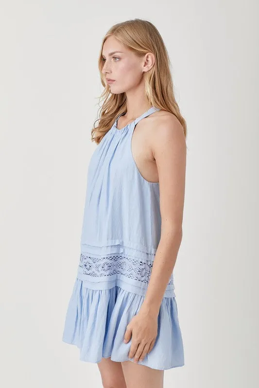 Mustard Seed Junior Halter Neck Trim Lace with Folded Detail Dress