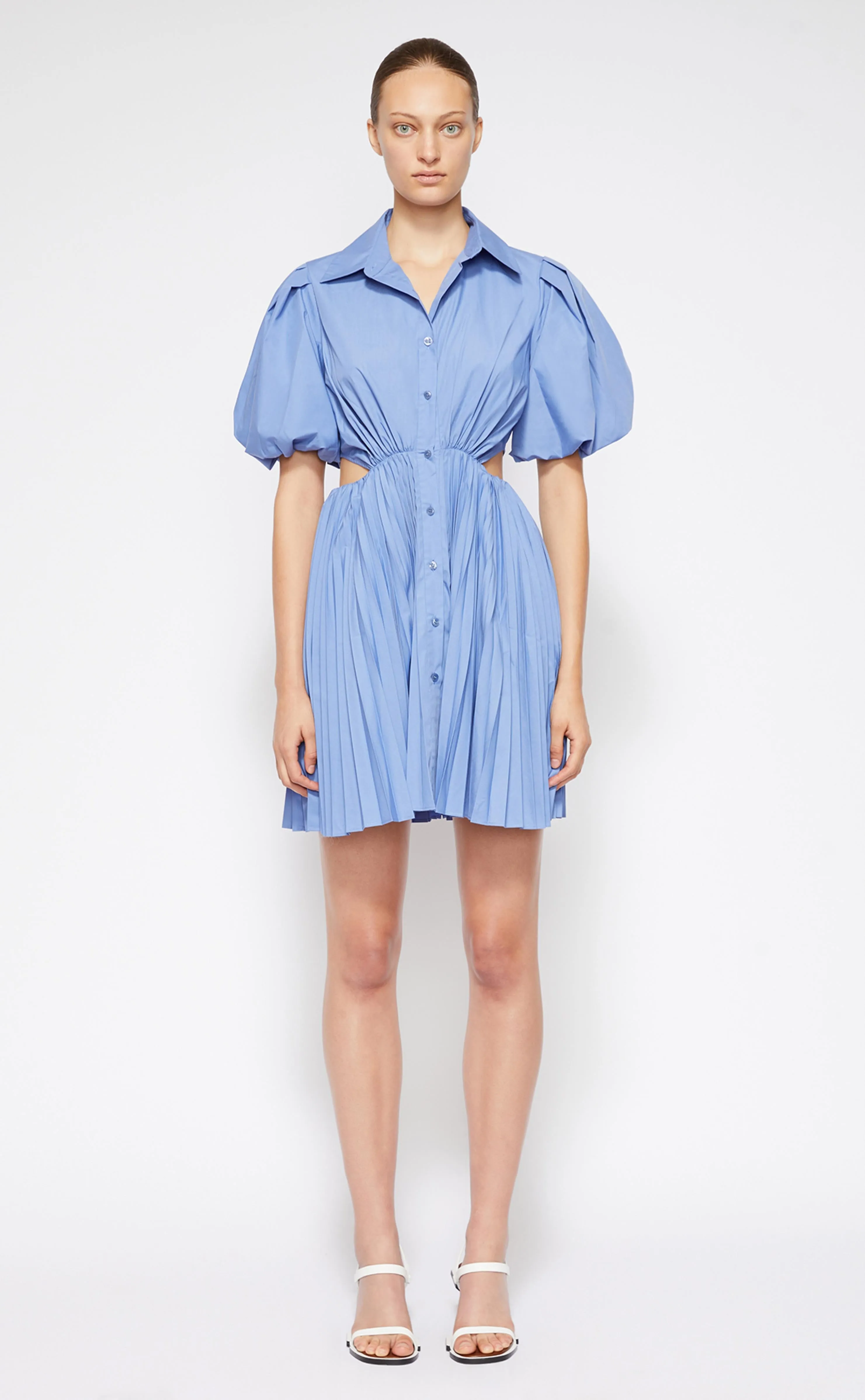 Nadine Pleated Puff Sleeve Shirt Dress - Hydrangea