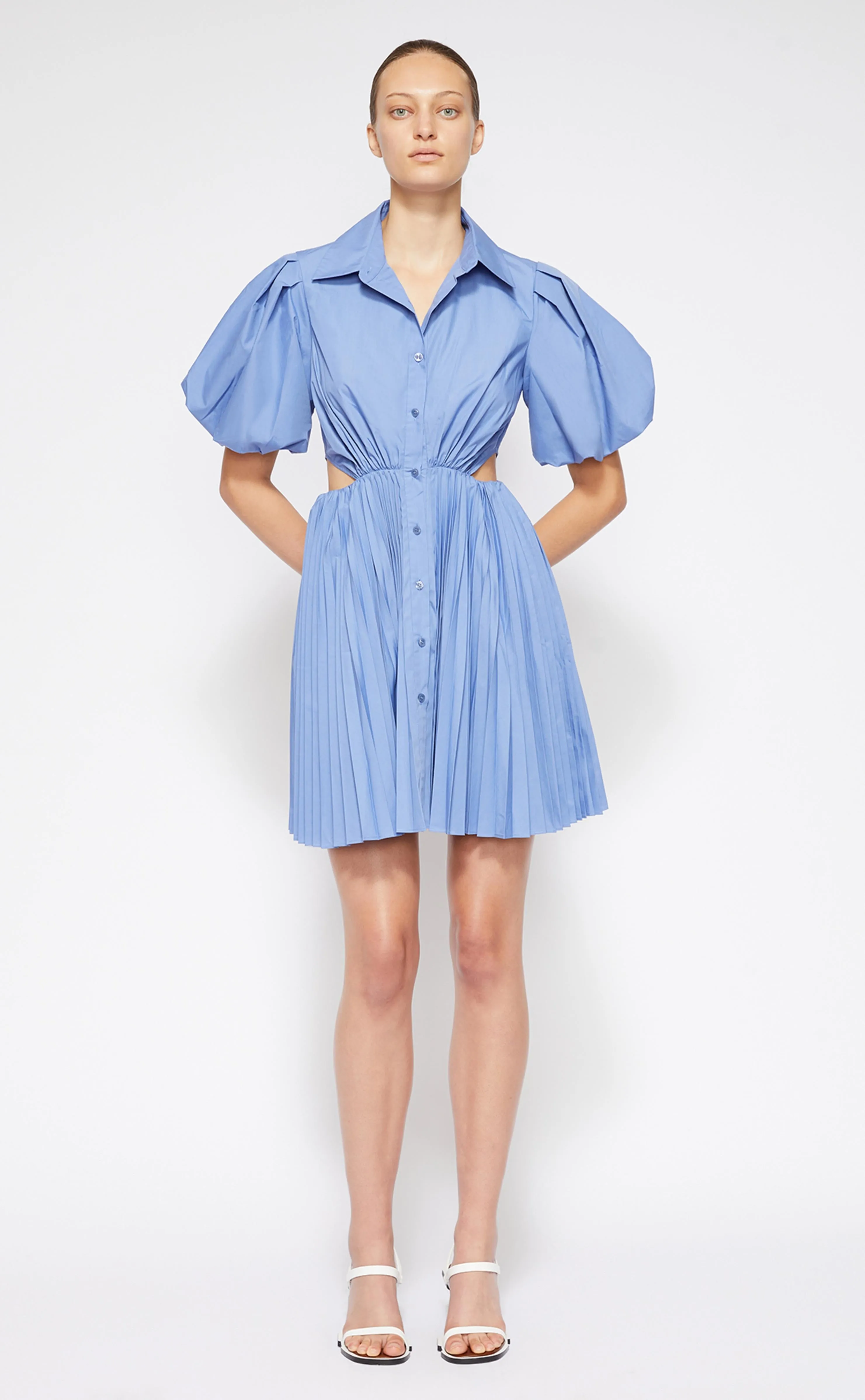 Nadine Pleated Puff Sleeve Shirt Dress - Hydrangea