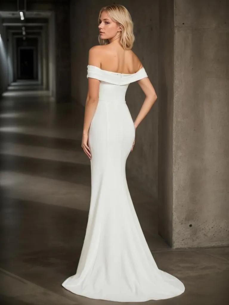 Nadiya off shoulder wedding dress with split and train in Ivory