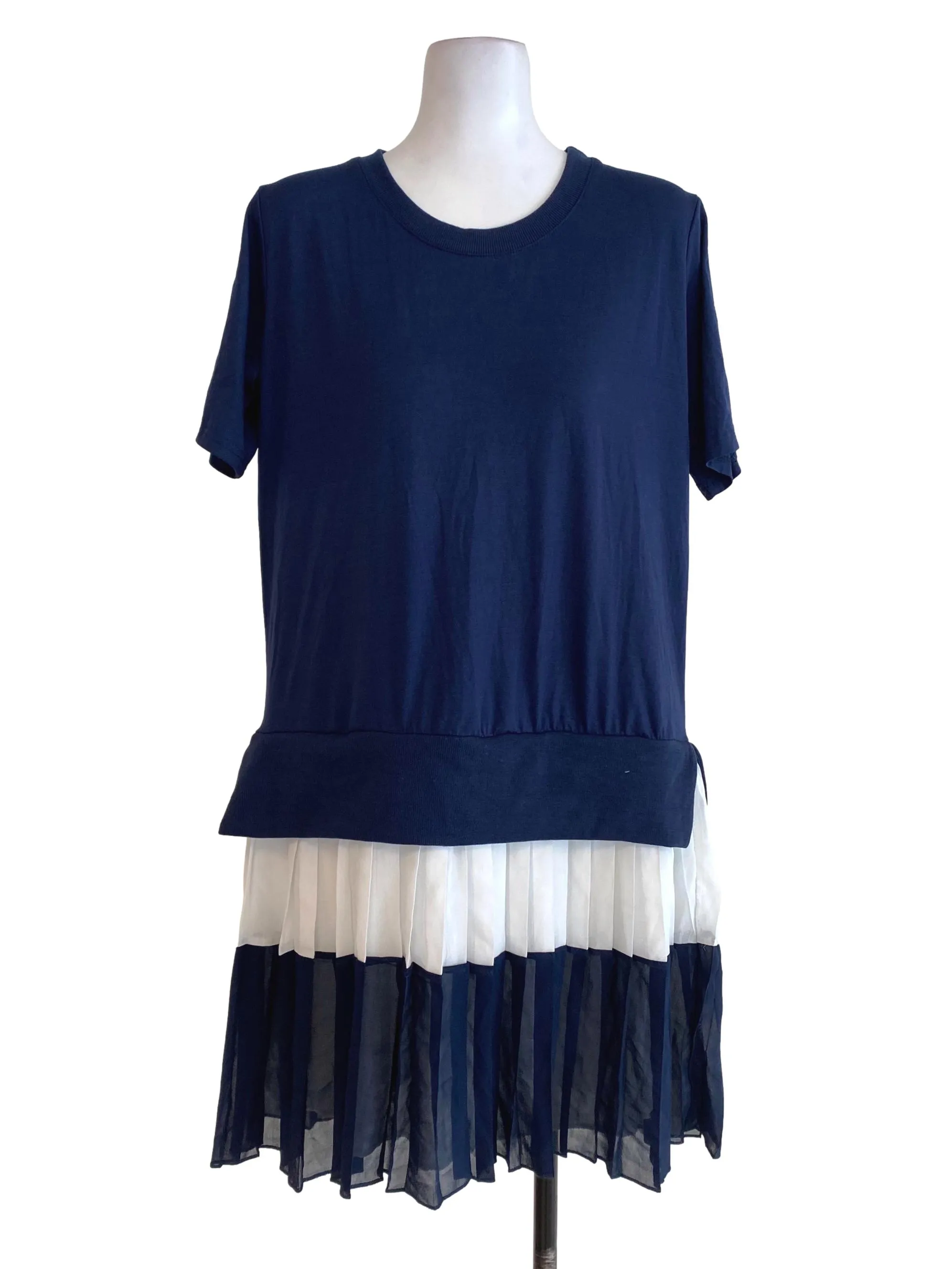 Navy Blue Half Tee Pleated Dress
