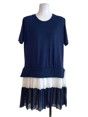 Navy Blue Half Tee Pleated Dress