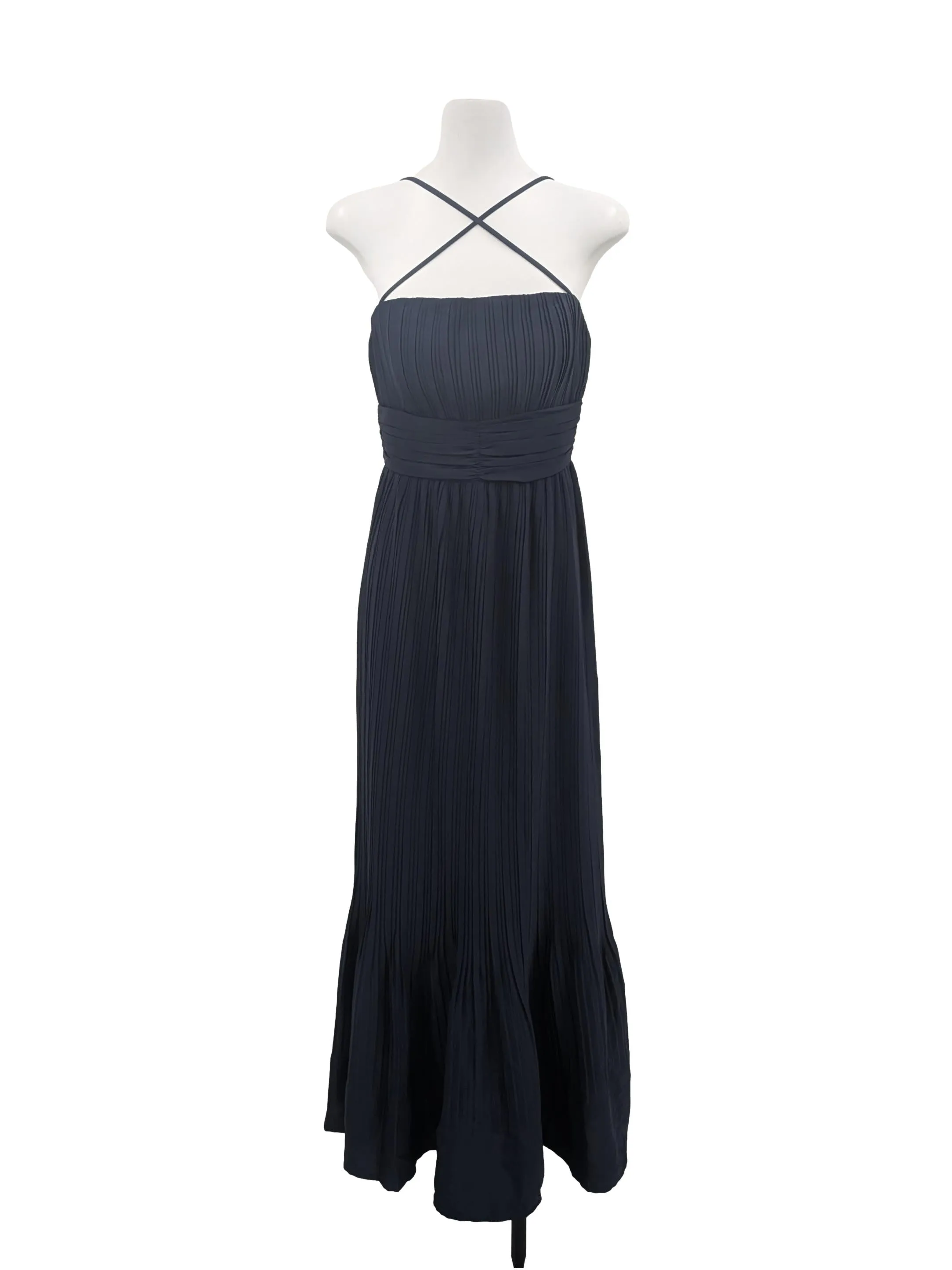 Navy Pleated Maxi Dress
