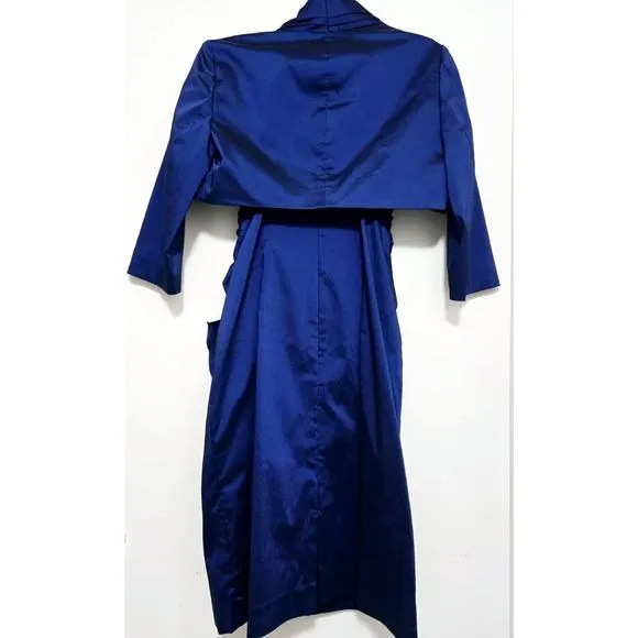 NEW ADRIANNA PAPELL SZ 6 BLUE 2 PC BOLERO JACKET/KNEE LTH RUCHED COCKTAIL DRESS