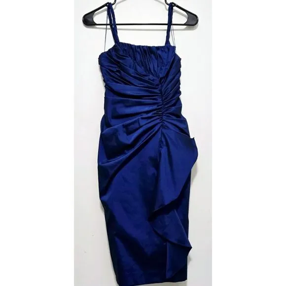 NEW ADRIANNA PAPELL SZ 6 BLUE 2 PC BOLERO JACKET/KNEE LTH RUCHED COCKTAIL DRESS