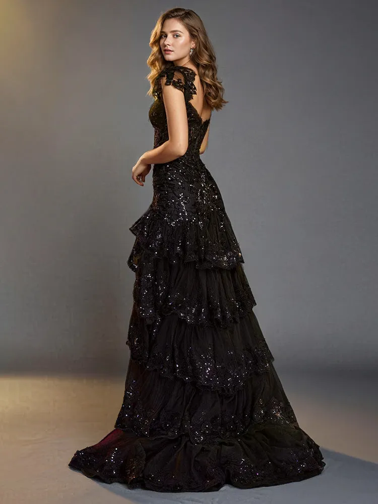 New Arrival Sweetheart Black Layers Sweep Train Prom Dress