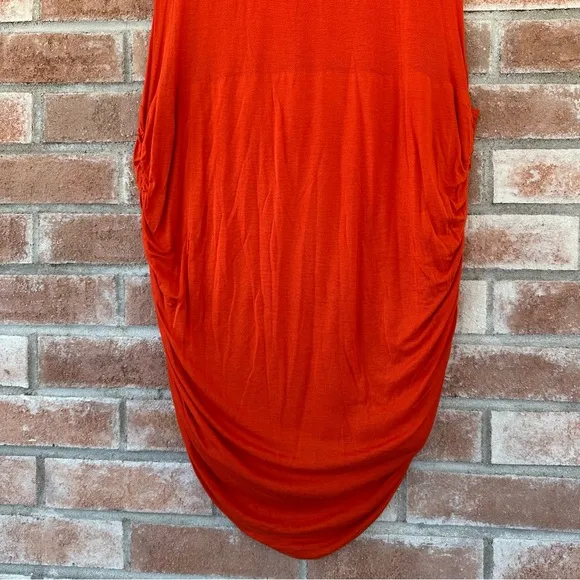 NEW BCBGMAXAZRIA Trudie Drape Sash Ruched Dress Medium Orange Real Housewives