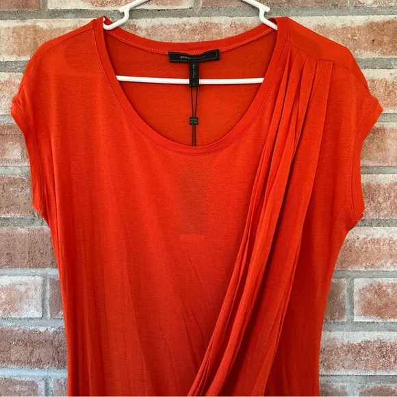 NEW BCBGMAXAZRIA Trudie Drape Sash Ruched Dress Medium Orange Real Housewives