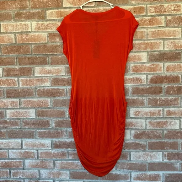 NEW BCBGMAXAZRIA Trudie Drape Sash Ruched Dress Medium Orange Real Housewives