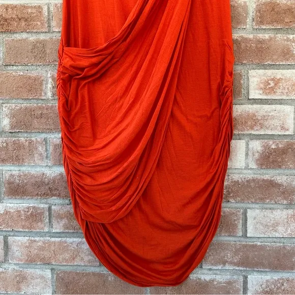 NEW BCBGMAXAZRIA Trudie Drape Sash Ruched Dress Medium Orange Real Housewives
