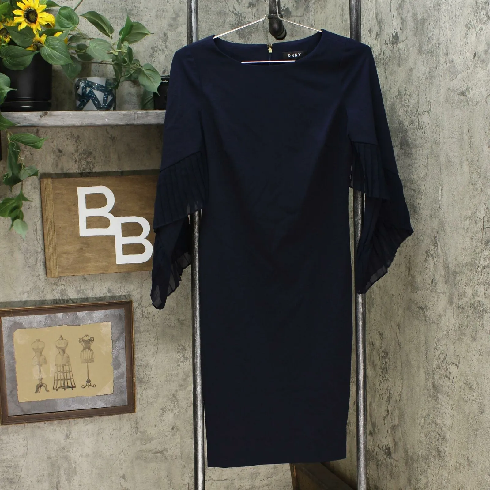 New DKNY Womens Pleated Bell-Sleeve Sheath Dress. DD8I1406-NEW 2